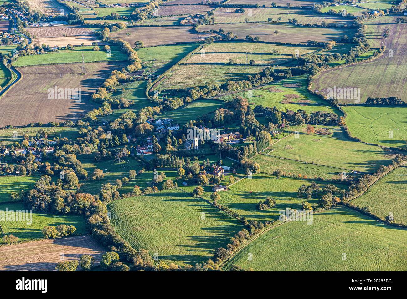 Une vue aérienne du village de Badgeworth, Gloucestershire, Royaume-Uni Banque D'Images