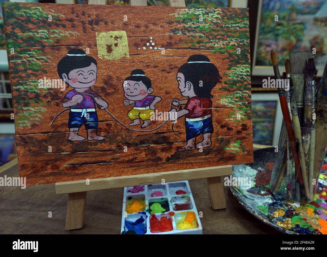 ,peinture d'art ,huile, couleur ,vie quotidienne , Thaïlande , campagne Banque D'Images