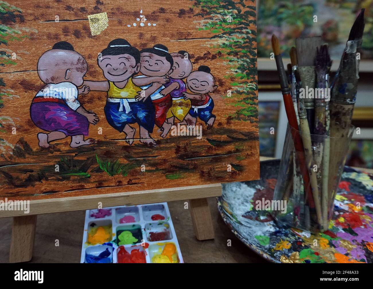 ,peinture d'art ,huile, couleur ,vie quotidienne , Thaïlande , campagne Banque D'Images