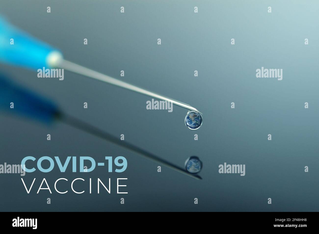 Vaccin, seringue et Terre avec un espace de copie pour votre texte. Concept de vaccin contre le virus. Plan d'action mondial sur les vaccins. Vaccins et immunisation concept. Ça, je Banque D'Images