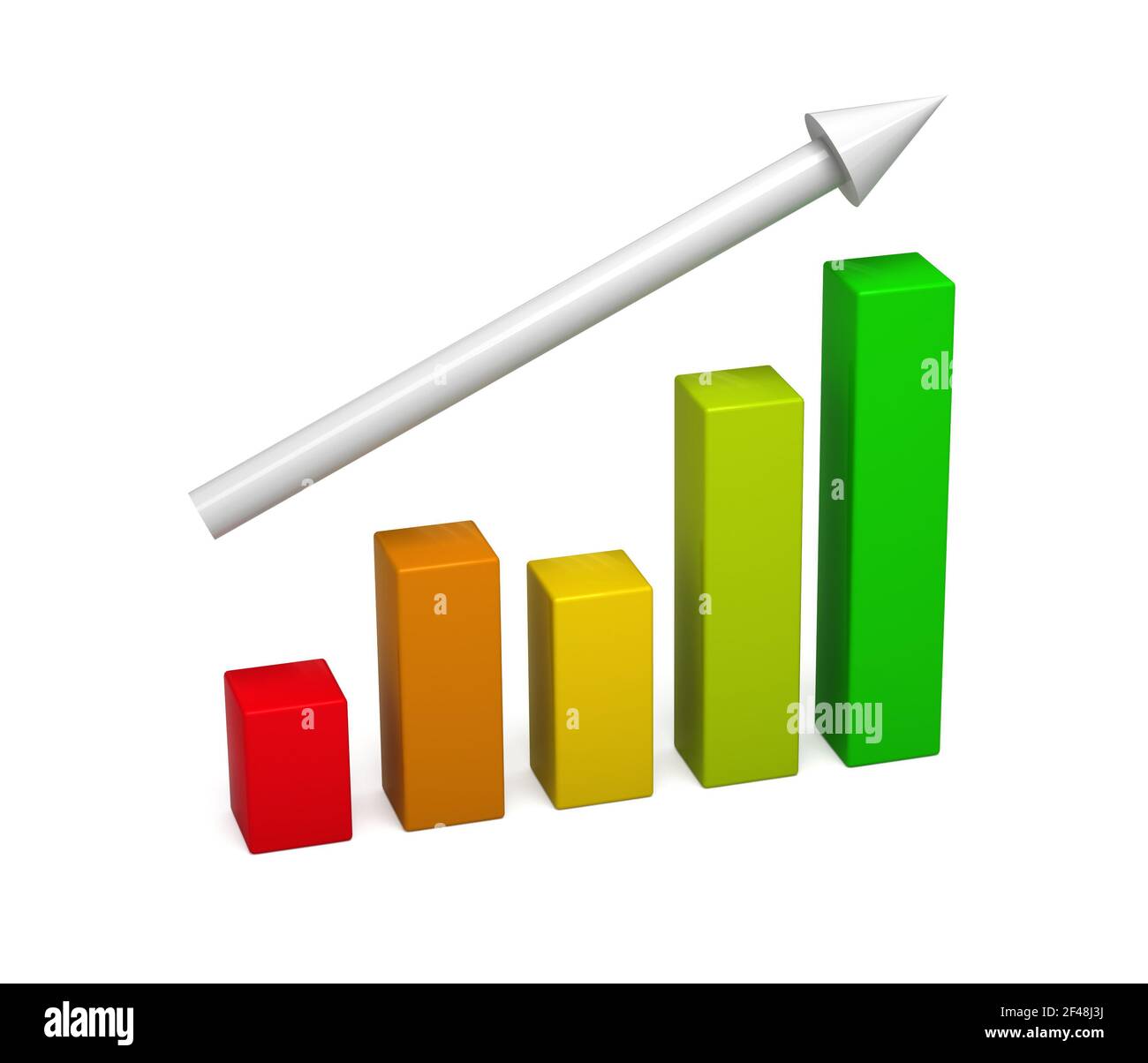 Graphique à barres 3D. Croissance et croissance du concept. Isolé sur un fond blanc. La hausse économique et le progrès. Banque D'Images