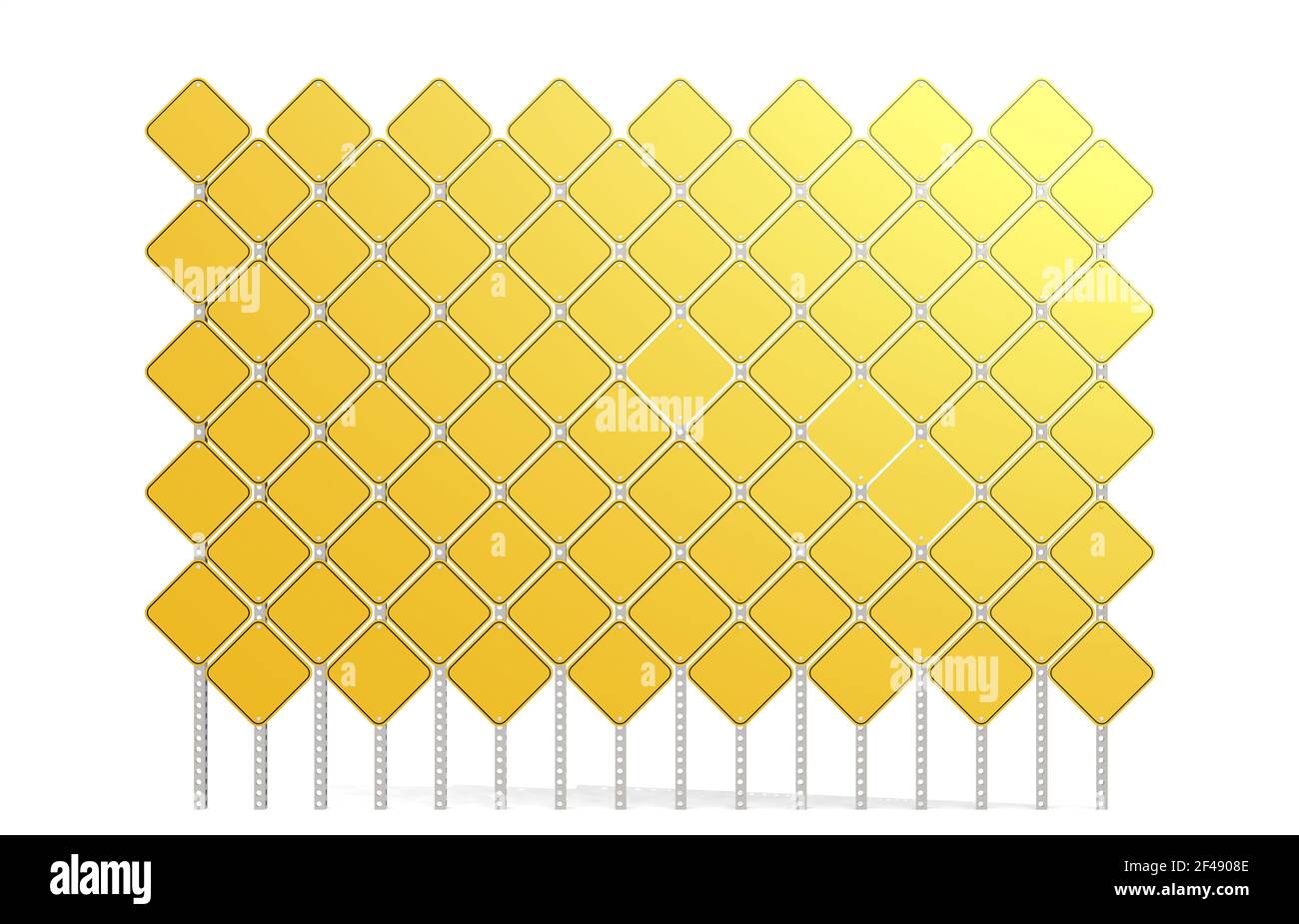 Un rendu 3D du panneau de route jaune vierge isolé sur un arrière-plan blanc Banque D'Images