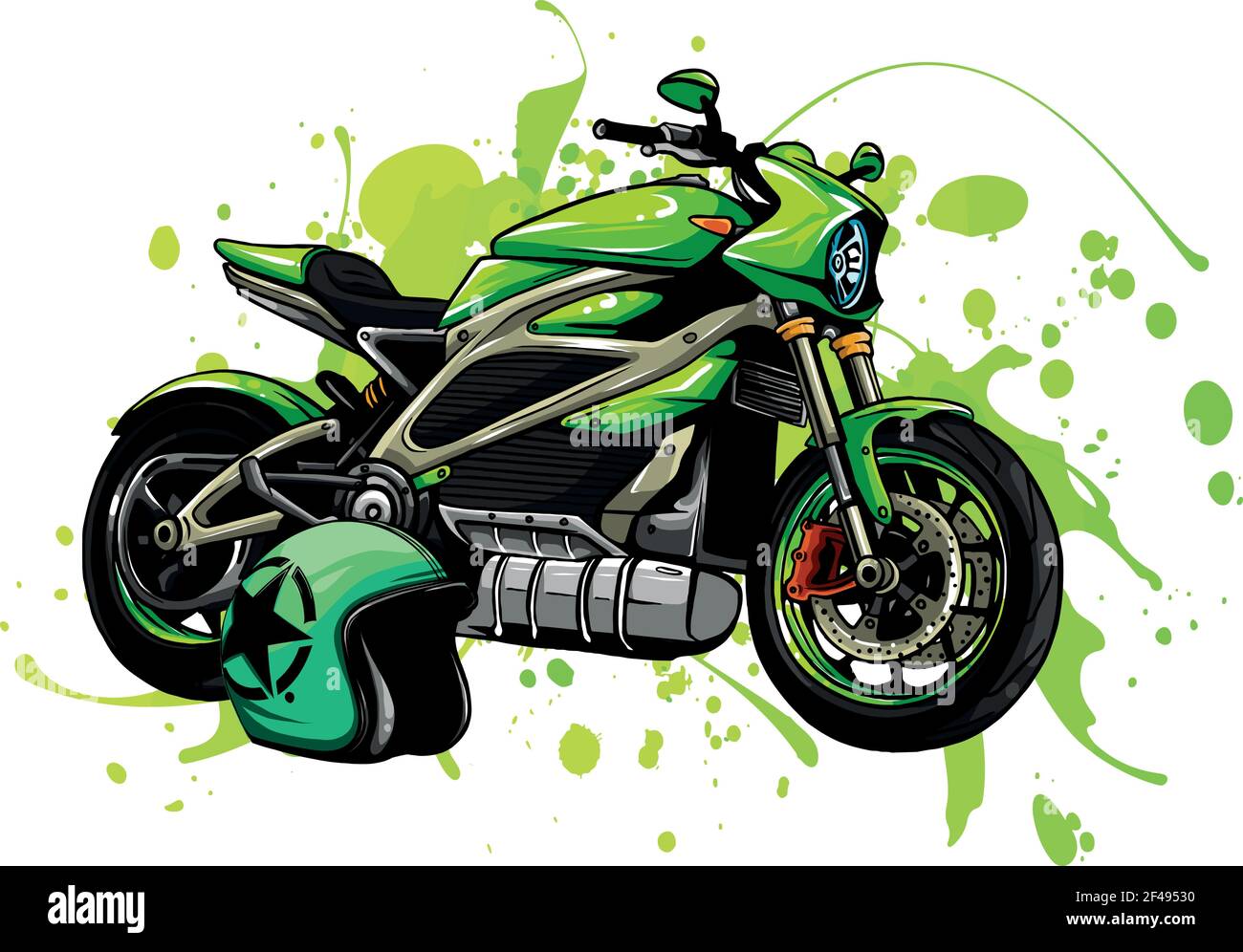 Dessinez en noir et blanc de la moto avec helme Illustration de Vecteur