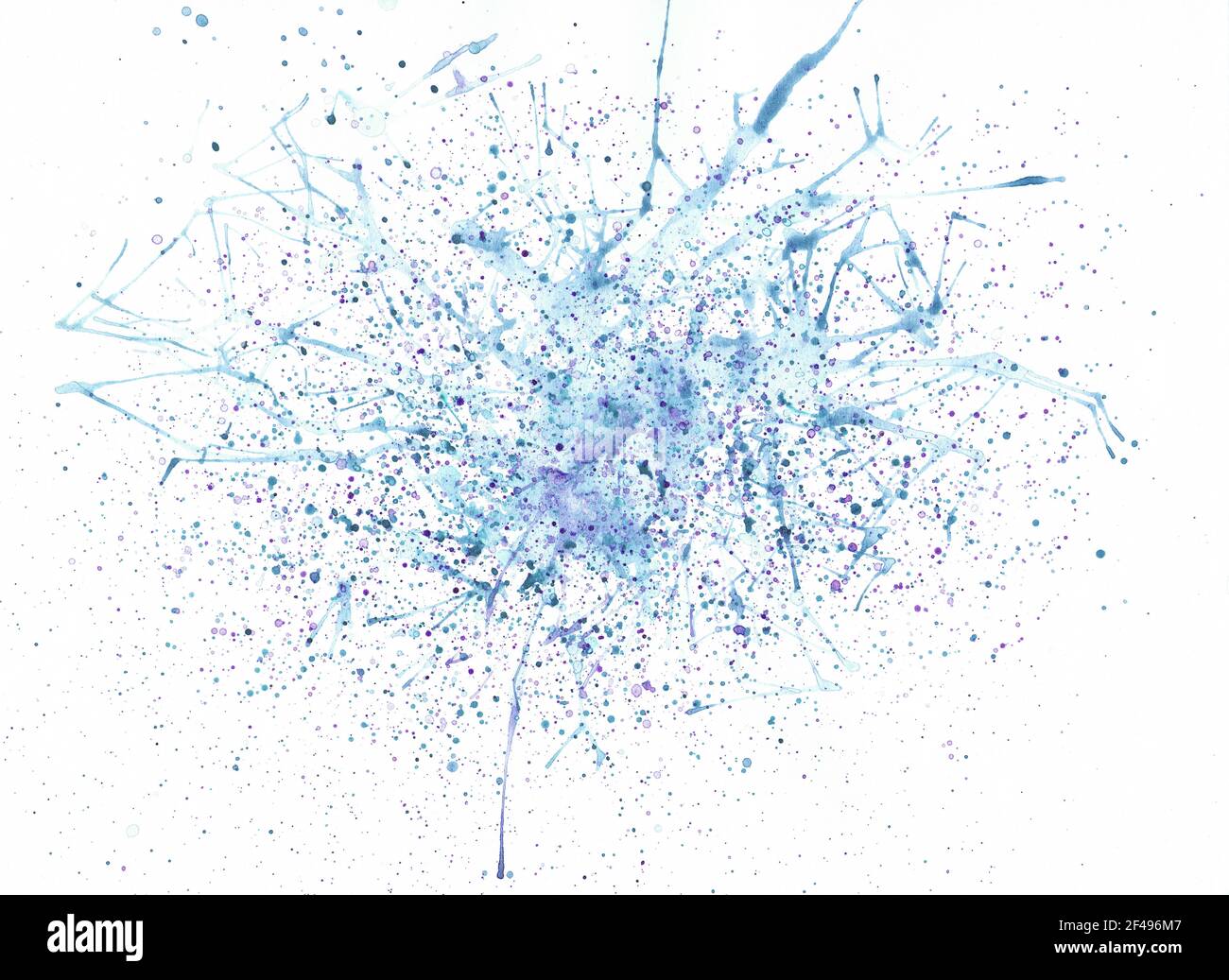 Bleu aquarelle abstrait éclabousse sur fond blanc Banque D'Images