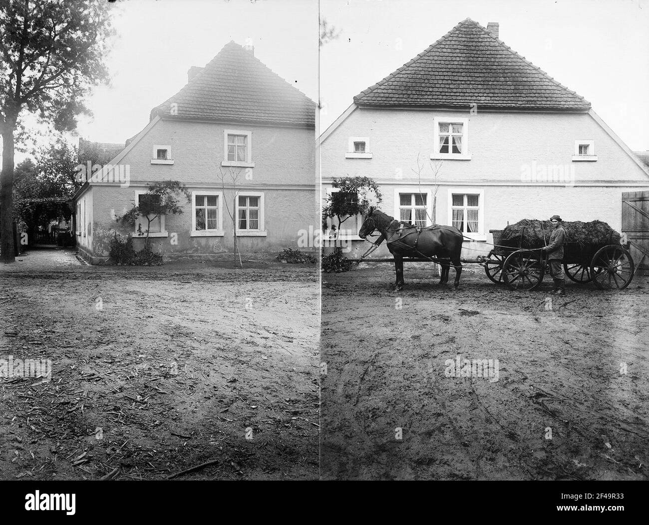 Ressadez ? (Aujourd'hui: Strzyżyno?), côté Gable d'un immeuble résidentiel avec Krüppelwalmdach, deux coups sur une plaque de verre, une fois avec un cheval Banque D'Images