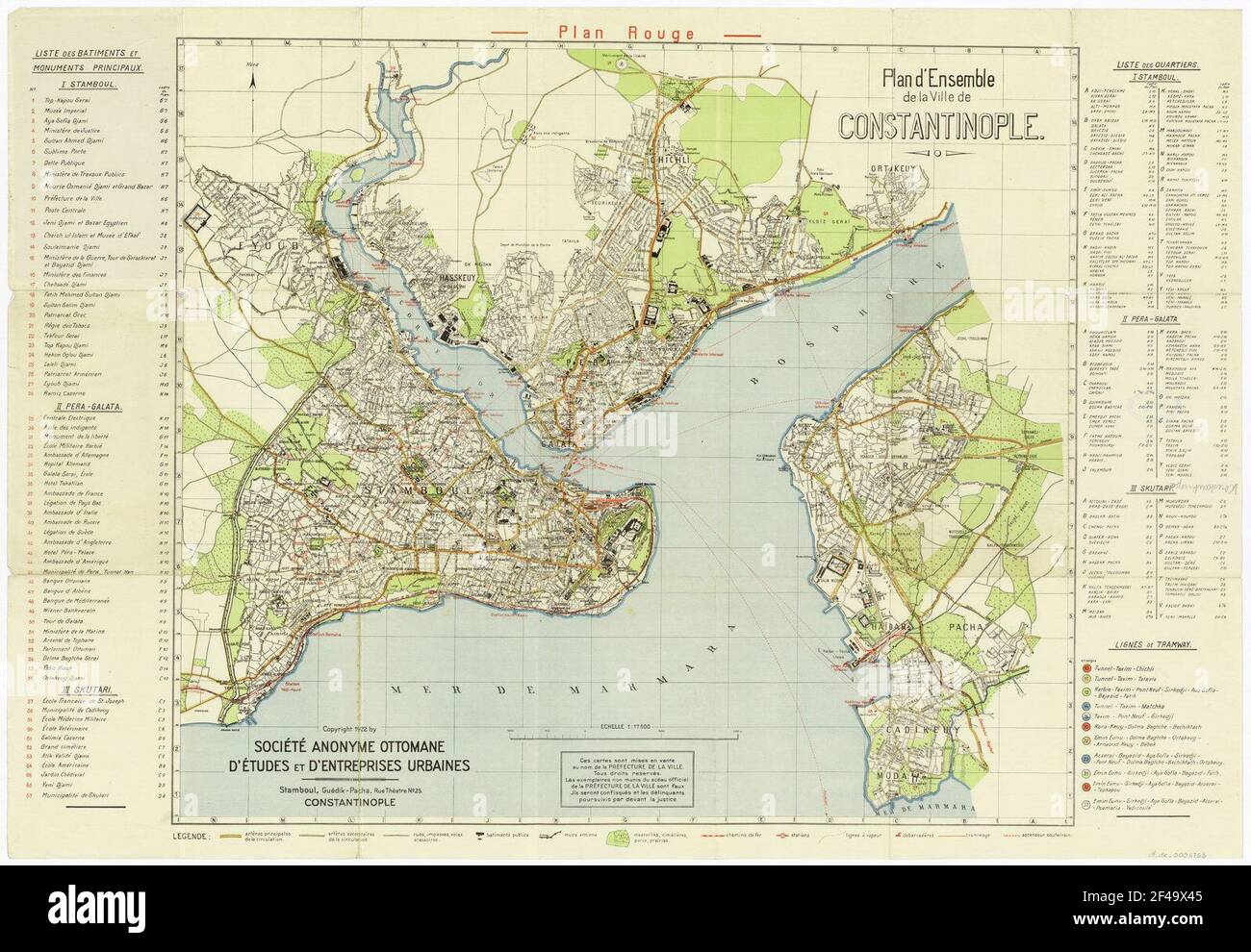 Plan de Constantinople, 1:17,500, impression multicolore, 1922 Banque D'Images