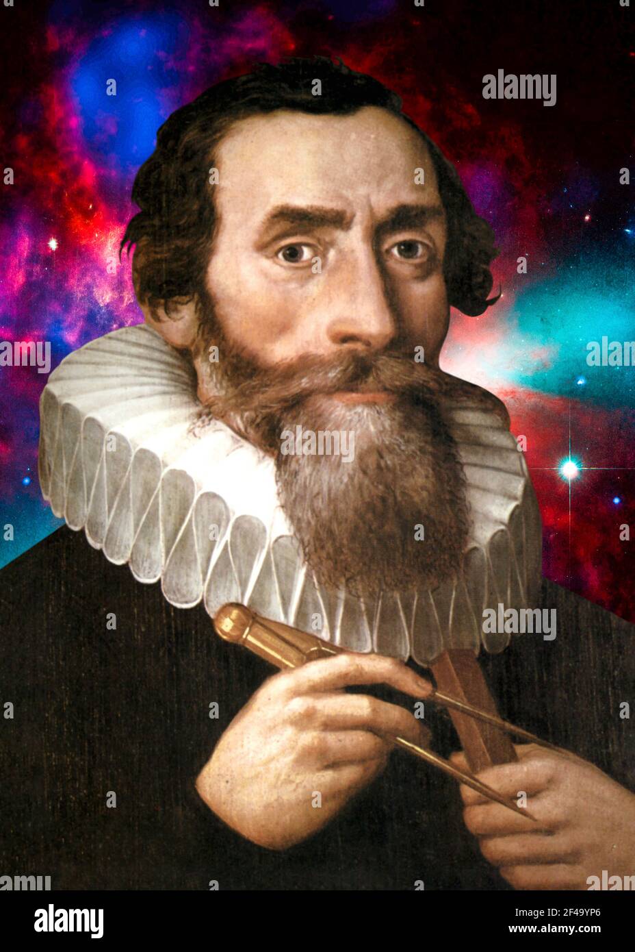 Johannes Kepler peint portrait avec fond de nébuleuse Banque D'Images