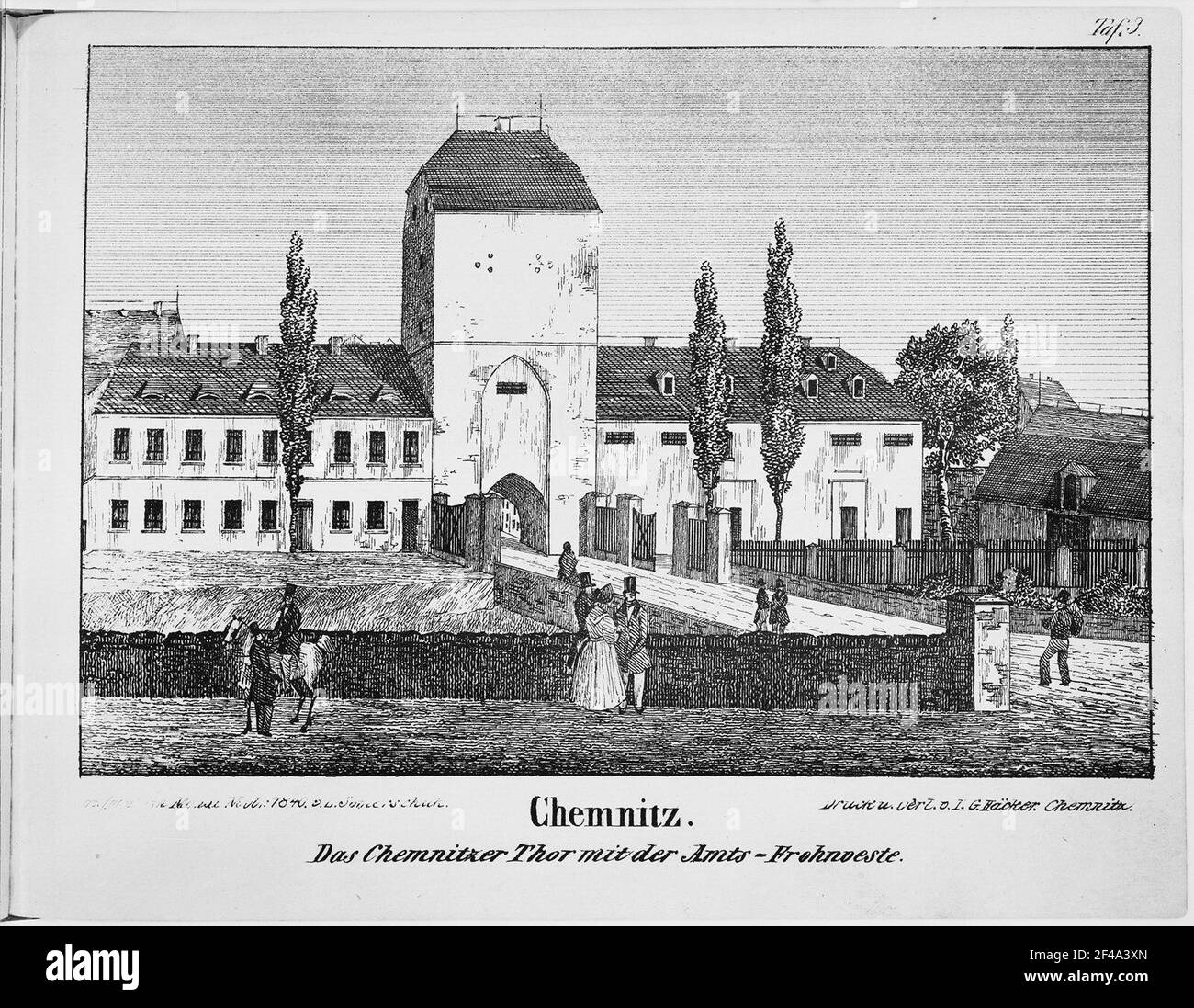 Chemnitz. La porte de Chemnitzzer avec le Frohnveste officiel. Tableau 3 Banque D'Images