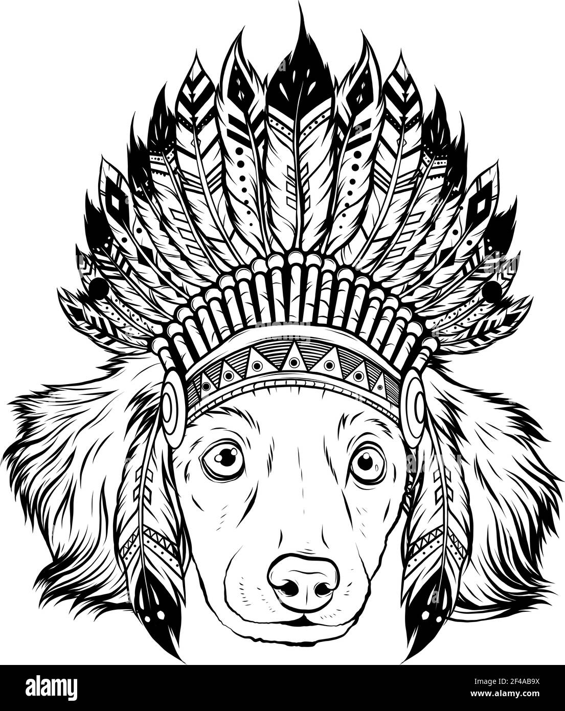 Dessiner en noir et blanc de chien tête avec chapeau indien traditionnel,  illustration vectorielle Image Vectorielle Stock - Alamy