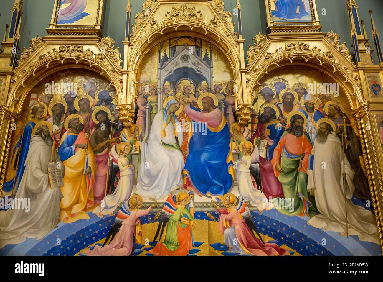 Florence, Italie. 'Couronnement de la Vierge, des Saints et des Anges, du Rédempteur, de l'Annonciation. La Nativité, l'adoration des Magi et les histoires o Banque D'Images