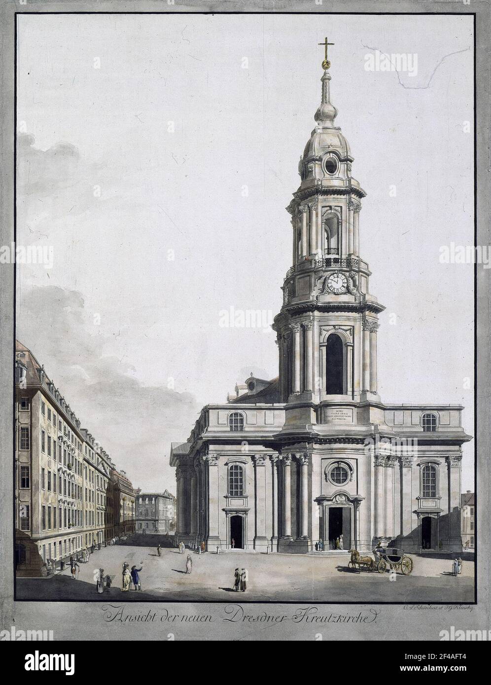 Klinski, I. G. (Rapporteur pour avis), et Carl Simon Beauté: Vue de la nouvelle Dresdner Kreutzkirche, vers 1790, 48.8 x 62.3 cm (gravure en cuivre coloré) vue de la nouvelle Dresdner Kreuzkirche, gravure en cuivre, 1790 Banque D'Images