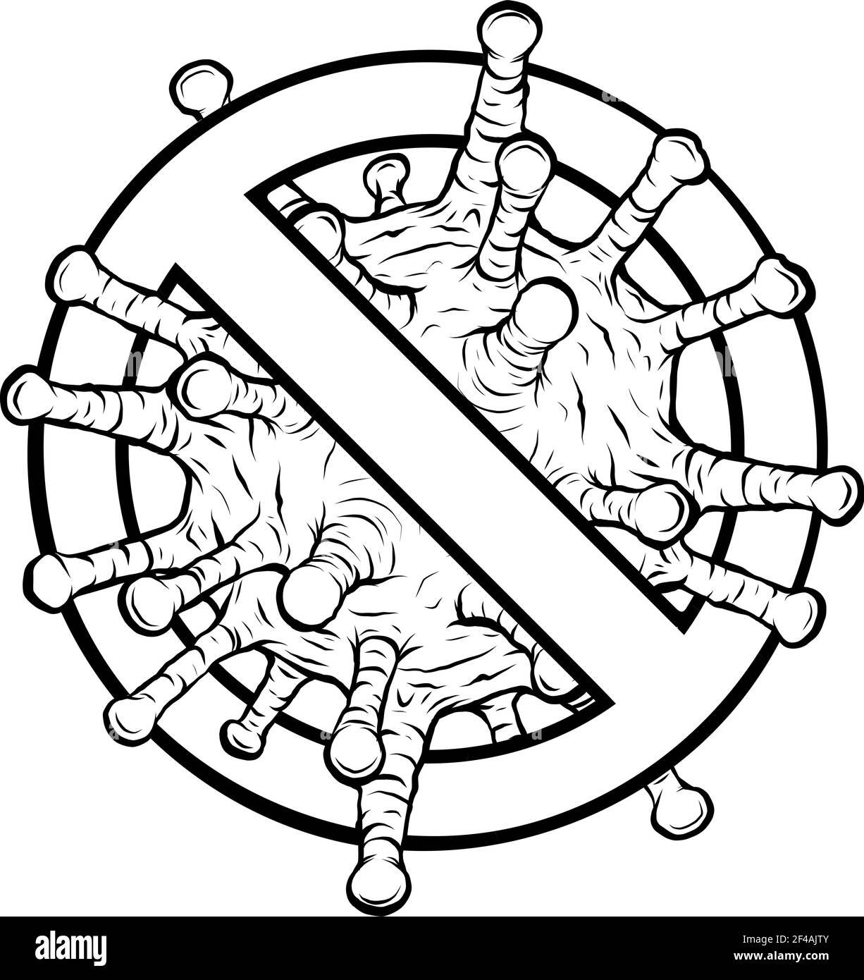 Dessiner en noir et blanc du signe interdit avec le virus icône de glyphe de particules Illustration de Vecteur