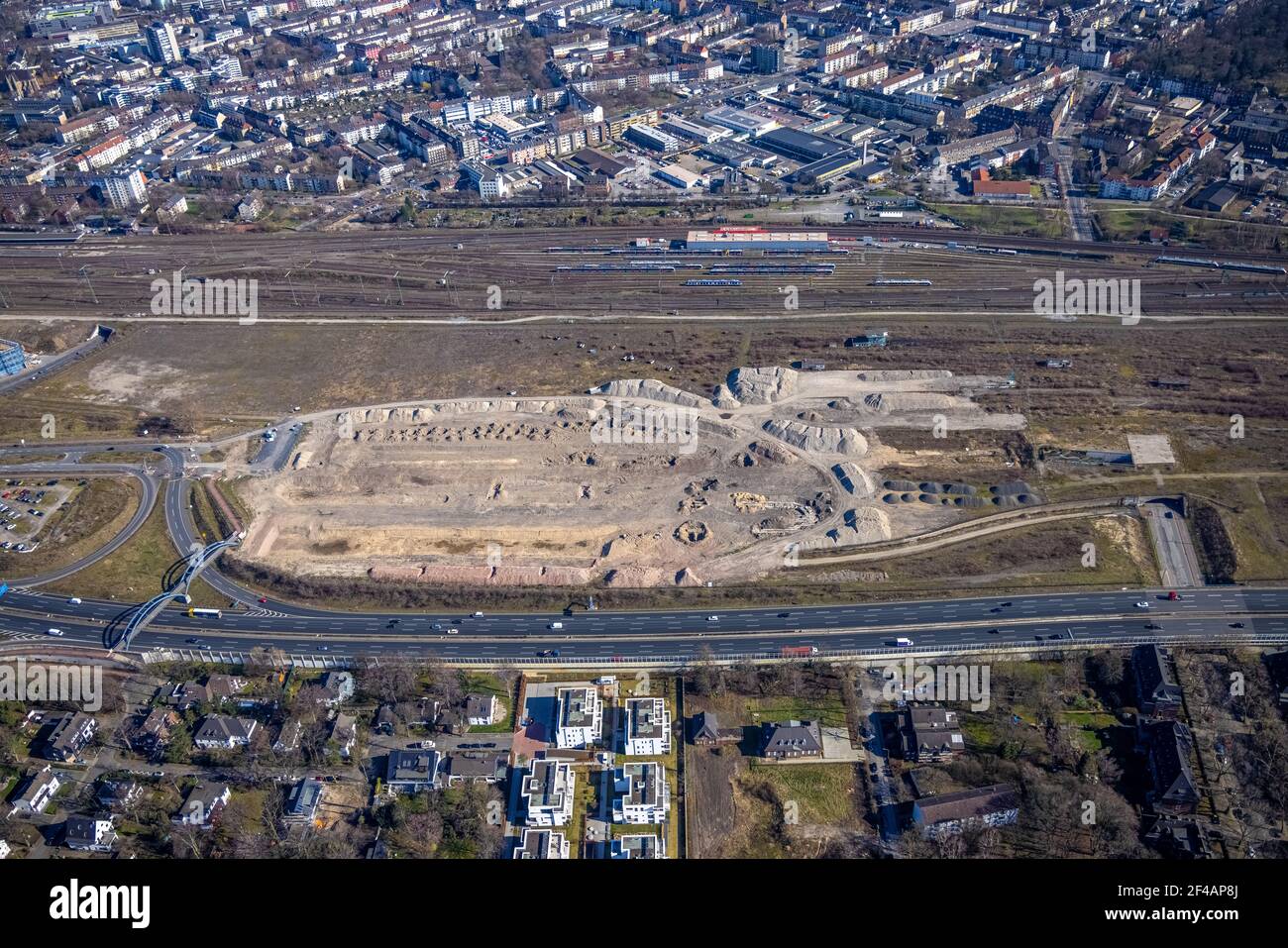 Vue aérienne, , voies de l'ancienne station de fret, liberté de Duisburg, bâtiment de démolition, site Love Parade 2010, Dellviertel, Duisburg, région de Ruhr, Rhénanie du Nord Banque D'Images