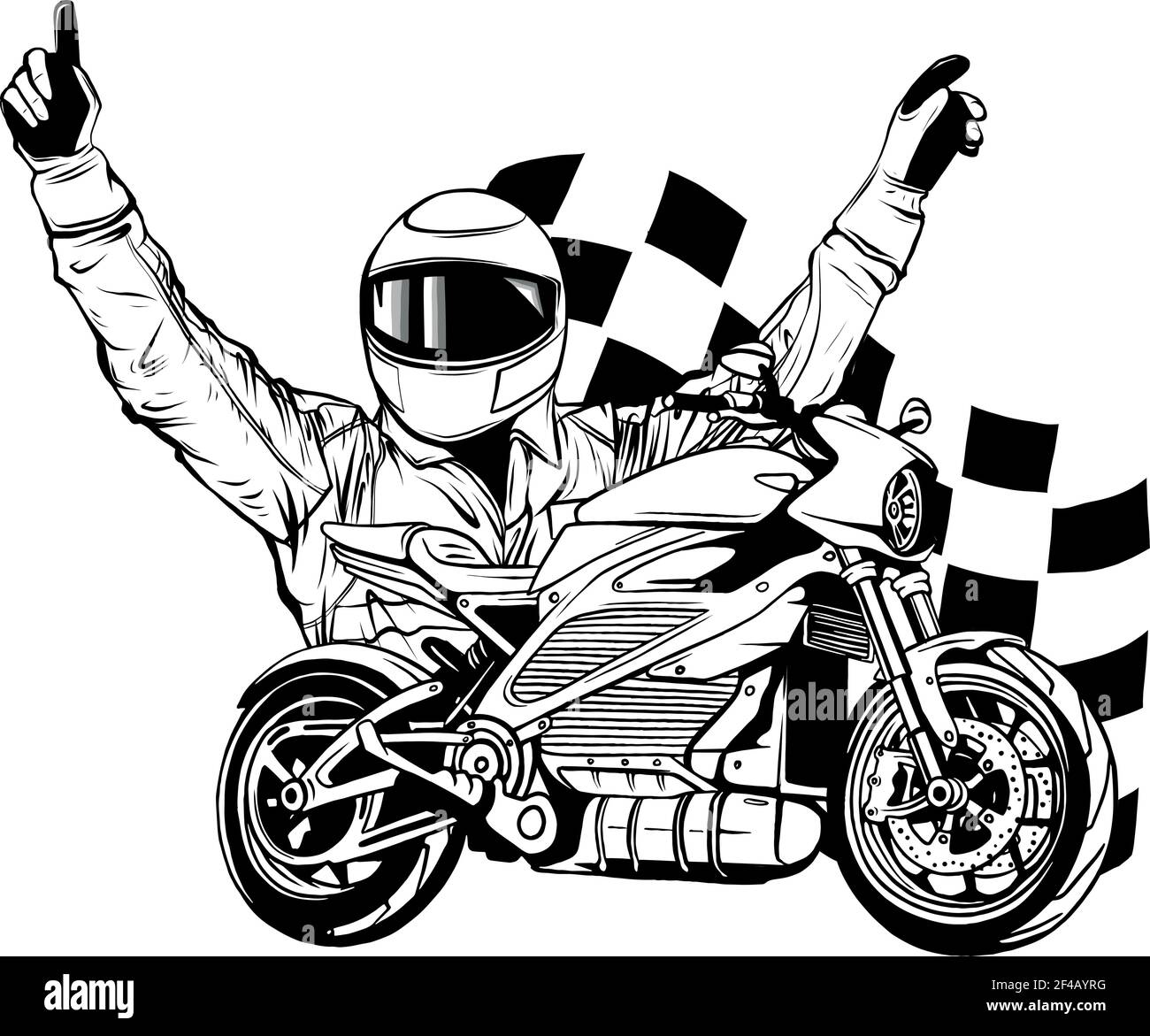 Dessinez en noir et blanc sur le motard avec le visage illustration du vecteur drapeau Illustration de Vecteur