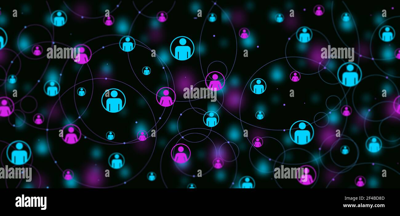 Réseau d'avatar humain arrière-plan abstrait, connexion homme et femme mise en réseau. Connexion sociale en ligne et illustration du concept de communication Banque D'Images