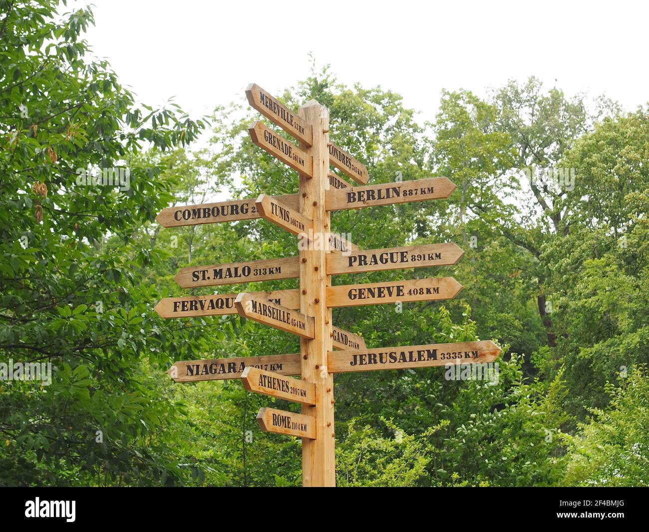 Indications d'accès en bois à Vallee-aux-loups à Châtenay-Malabry, hauts-de-Seine, Île-de-France, France vers différentes villes Banque D'Images