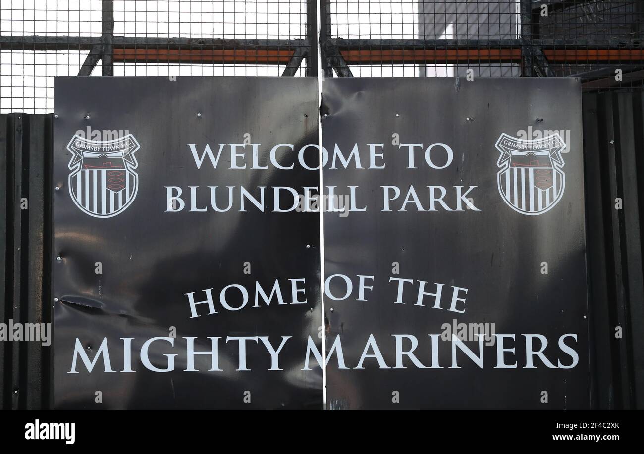 Vue générale du parc Blundell pendant le match de la ligue FEL de Sky Bet deux entre Grimsby Town et Crawley Town au parc Blundell à Cleethorpes. Banque D'Images