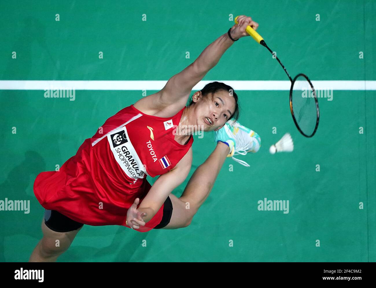 La Thaïlande Pornpawee Chochuwong en action lors de son match contre l'Inde Pusarla VS le quatrième jour du YONEX All England Open Badminton Championships à Utilita Arena Birmingham. Date de la photo : vendredi 19 mars 2021. Banque D'Images