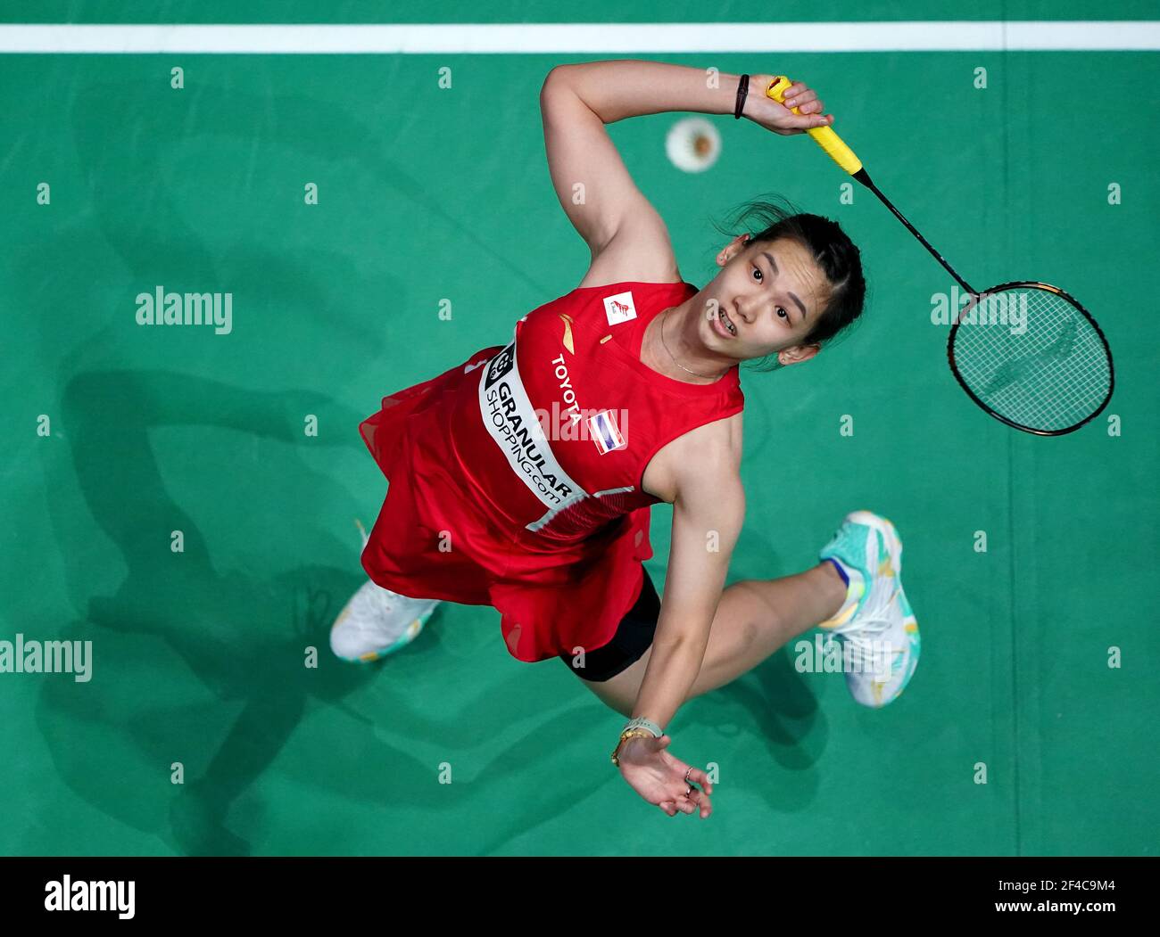 La Thaïlande Pornpawee Chochuwong en action lors de son match contre l'Inde Pusarla VS le quatrième jour du YONEX All England Open Badminton Championships à Utilita Arena Birmingham. Date de la photo : vendredi 19 mars 2021. Banque D'Images
