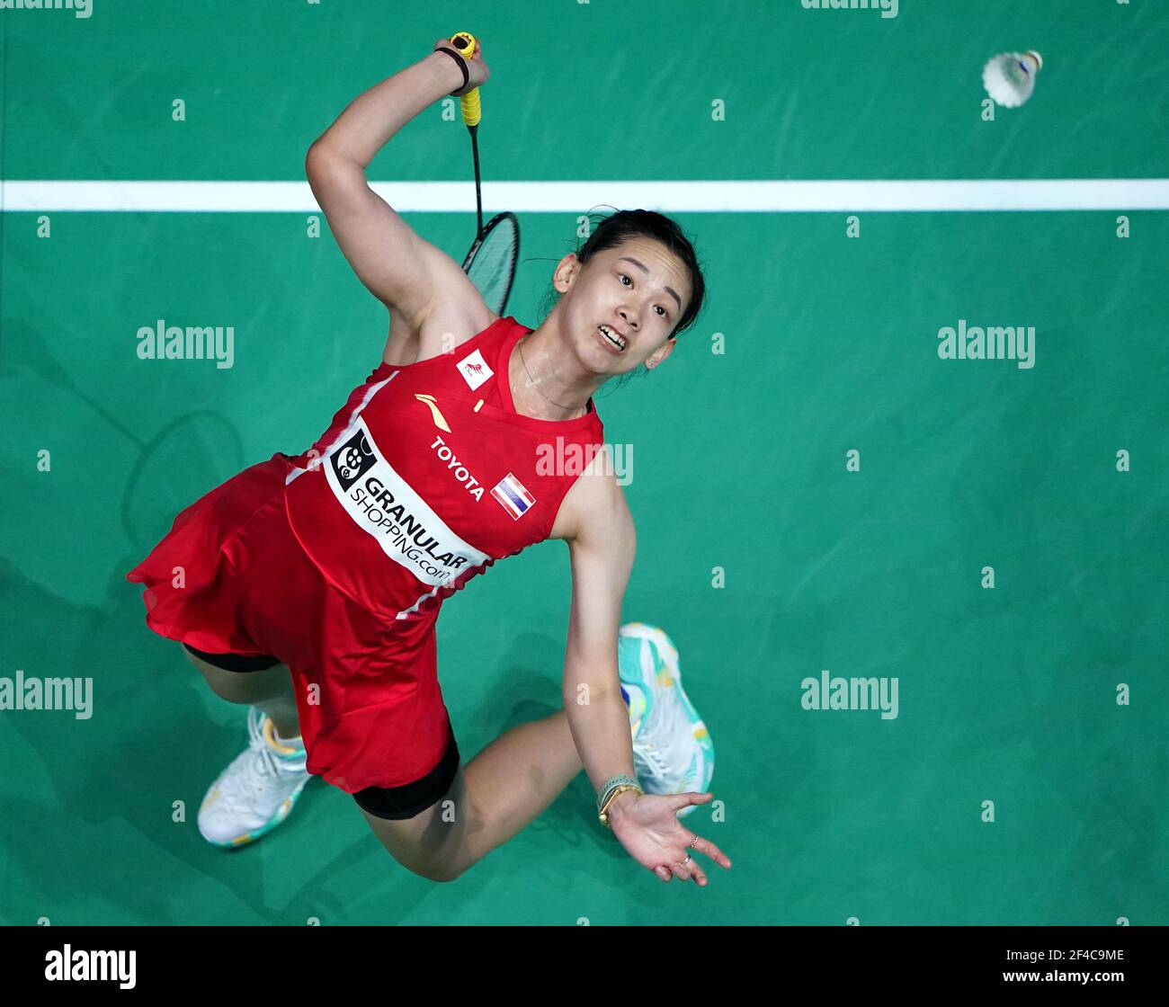 La Thaïlande Pornpawee Chochuwong en action lors de son match contre l'Inde Pusarla VS le quatrième jour du YONEX All England Open Badminton Championships à Utilita Arena Birmingham. Date de la photo : vendredi 19 mars 2021. Banque D'Images