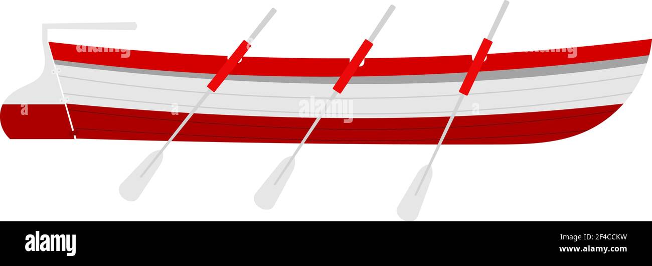 Illustration vectorielle d'un bateau de sauvetage avec des oars en bois rouges sur fond blanc, Marine Boat, service de sauvetage de transport Illustration de Vecteur