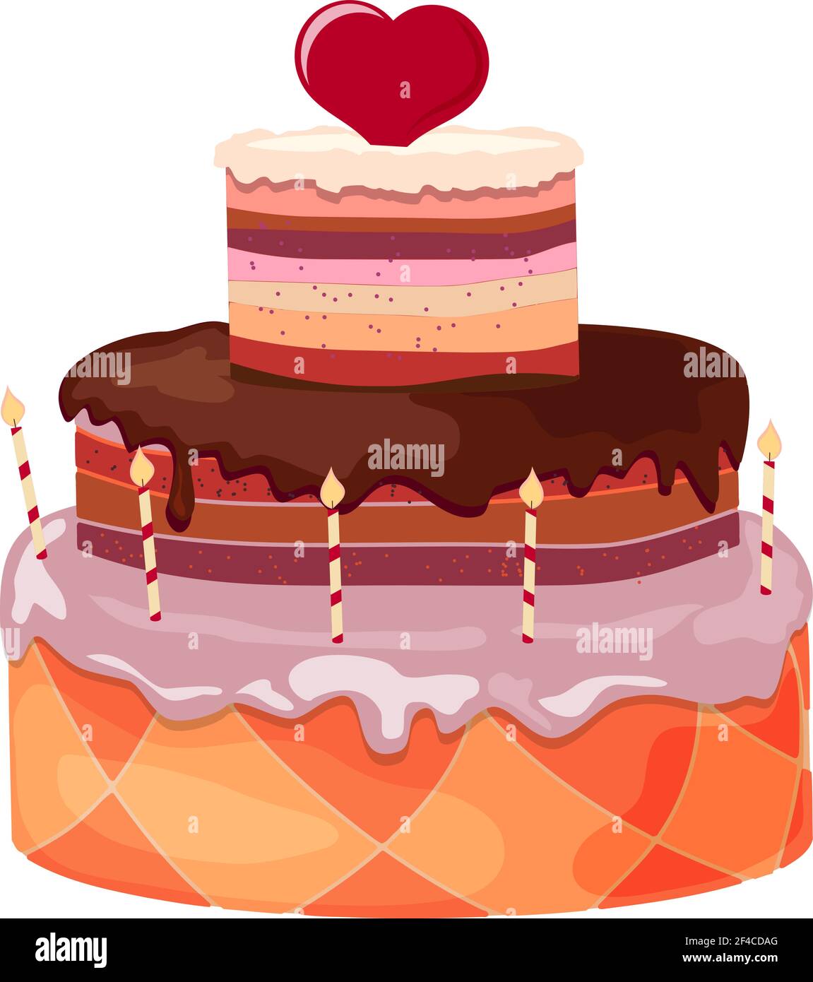Stock Vector Cartoon Gateau De Fete Avec Bougies Et Coeur Rouge Sur Fond Blanc Symbole D Anniversaire Saint Valentin Et Fete Image Vectorielle Stock Alamy