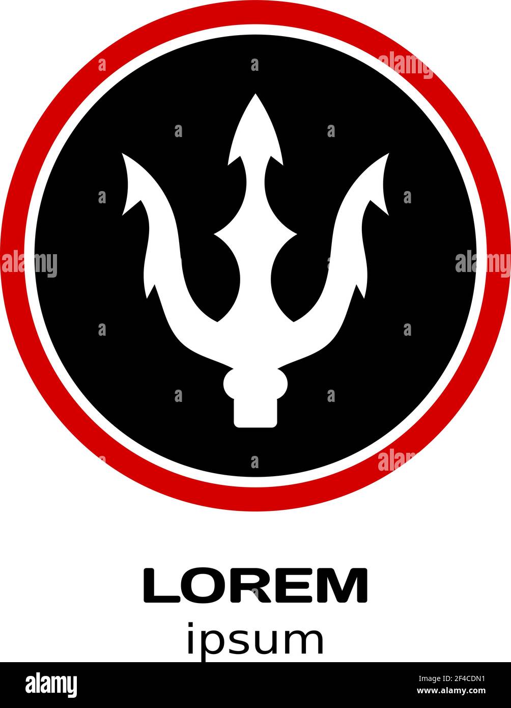 Illustration vectorielle d'un logo trident dans un cercle noir avec un cercle rouge sur un site web de fond blanc elément de conception Illustration de Vecteur