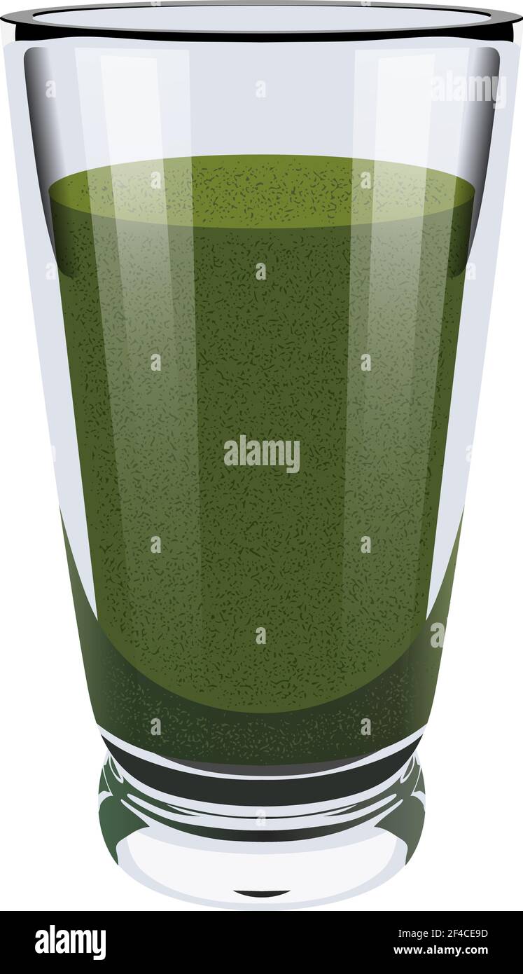 Représentation vectorielle réaliste d'une tasse en verre avec smoothies verts. Une saine alimentation. Petit déjeuner végétalien. Alimentation végétarienne équilibrée. Illustration de la nourriture naturelle. Illustration de Vecteur
