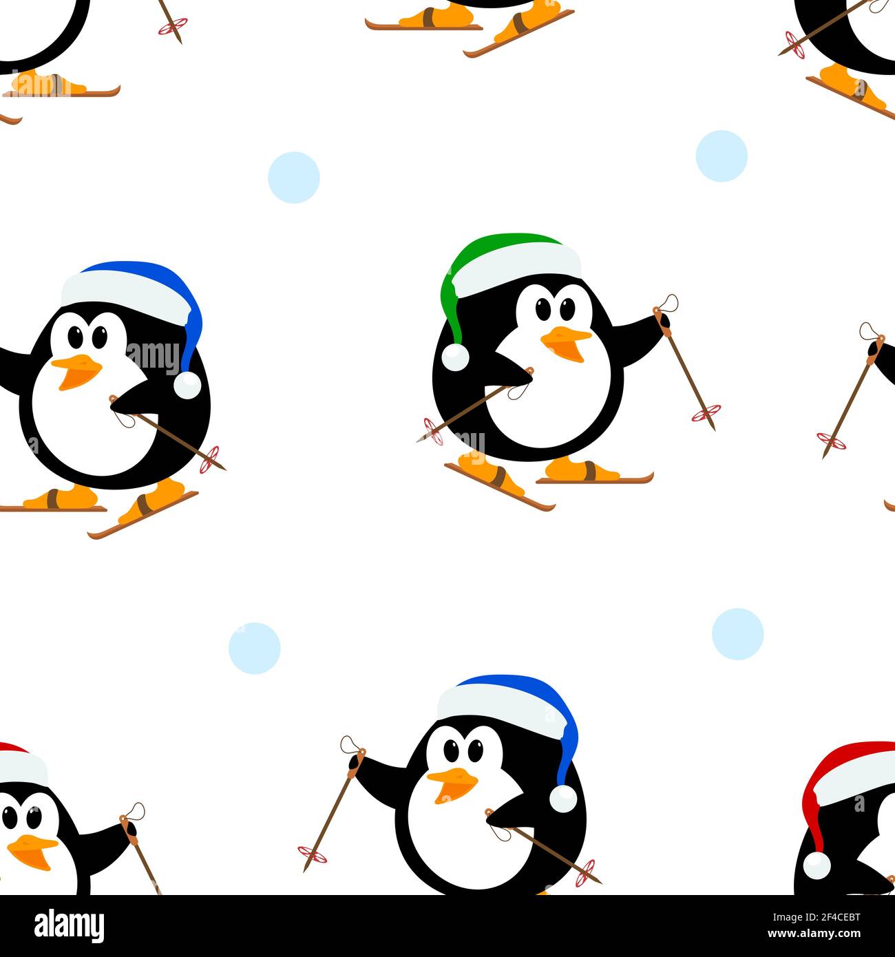 Texture vectorielle sans couture avec pingouins sur les skis. Motif vectoriel avec de jolis petits pingouins sur les skis. Illustration de Vecteur