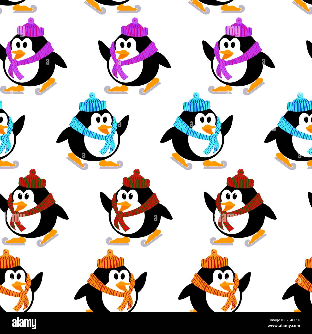Texture vectorielle sans couture avec pingouins sur les skis. Motif vectoriel avec patinage de petits pingouins. Illustration de Vecteur