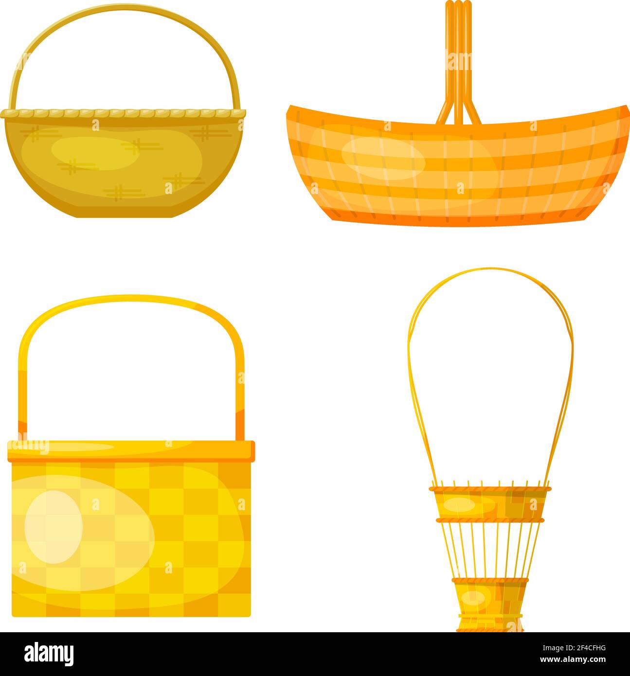 Ensemble de paniers tissés jaunes abstraits. Style de dessin animé. Design élégant. Paniers en osier. Illustration vectorielle Illustration de Vecteur