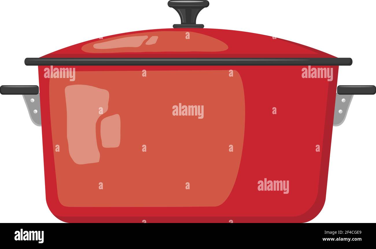 Pot de dessin animé rouge avec couvercle sur fond blanc. Ustensiles de cuisine. L'image couleur rouge pots. Stock vecteur Illustration de Vecteur