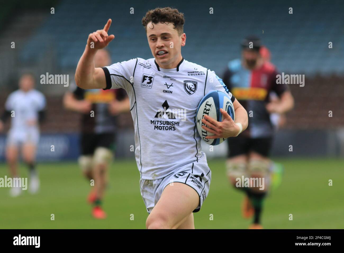 Twickenham, Angleterre. 20 mars 2021. Charlie Chapman, de Gloucesteris, pour un essai lors du match Gallagher Premiership entre Harlequins et Gloucester au Stoop. Credit: Richard Perriman/Alamy Live News Banque D'Images