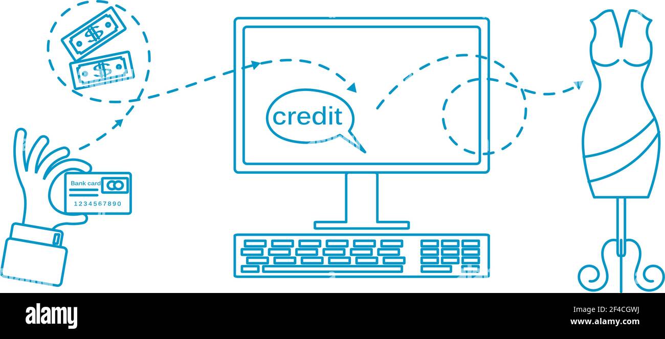 Achat de l'icône de ligne plate avec Internet et carte bancaire. Symbole de l'activité Internet. Illustration vectorielle Illustration de Vecteur