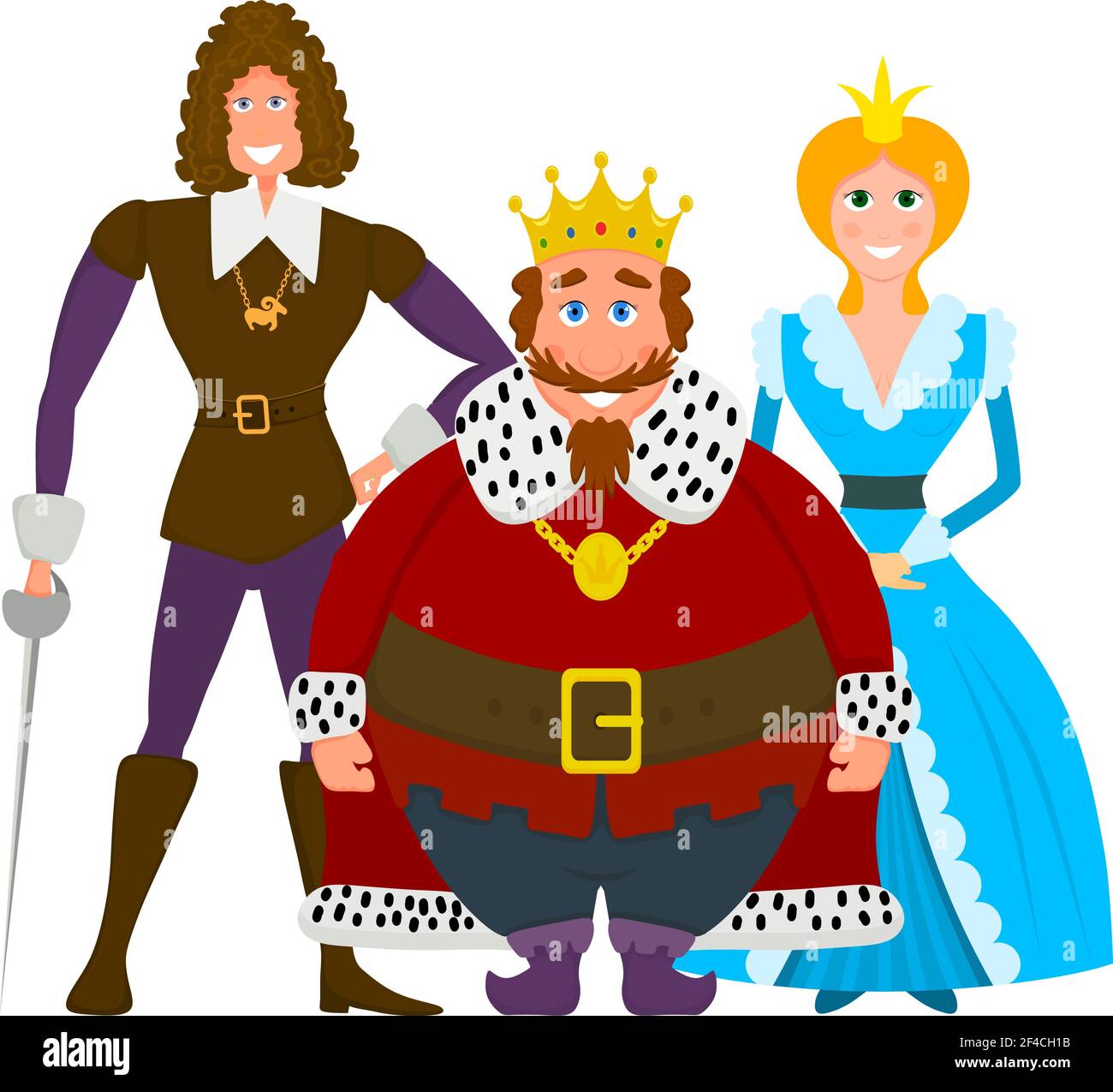 Image couleur d'une famille royale sur fond blanc. Lit King Size, princesse et prince. Illustration vectorielle Illustration de Vecteur