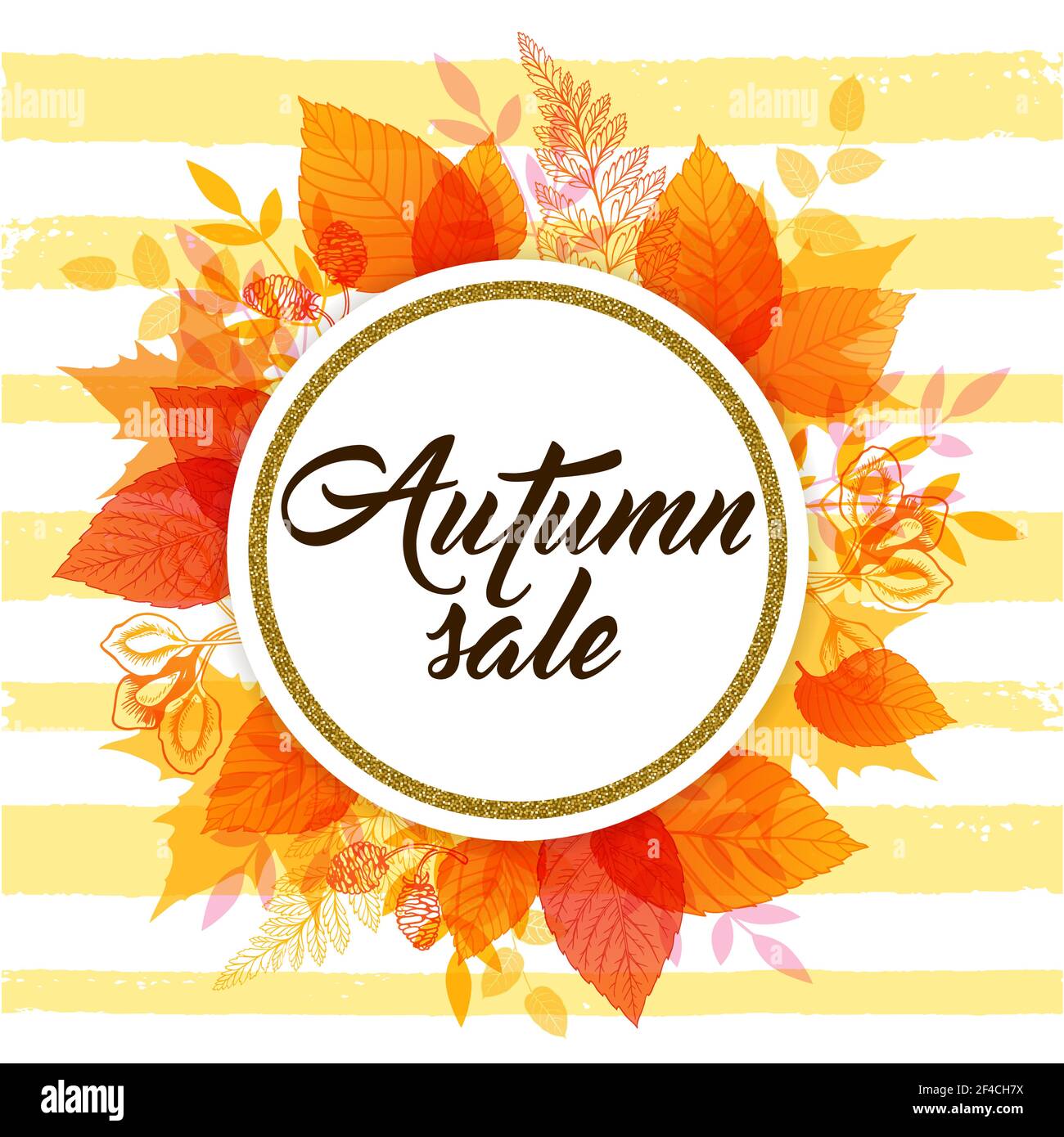 Arrière-plan vectoriel d'automne avec des feuilles orange tombant. Bannière ronde abstraite dorée pour les soldes d'automne saisonniers. Illustration de Vecteur