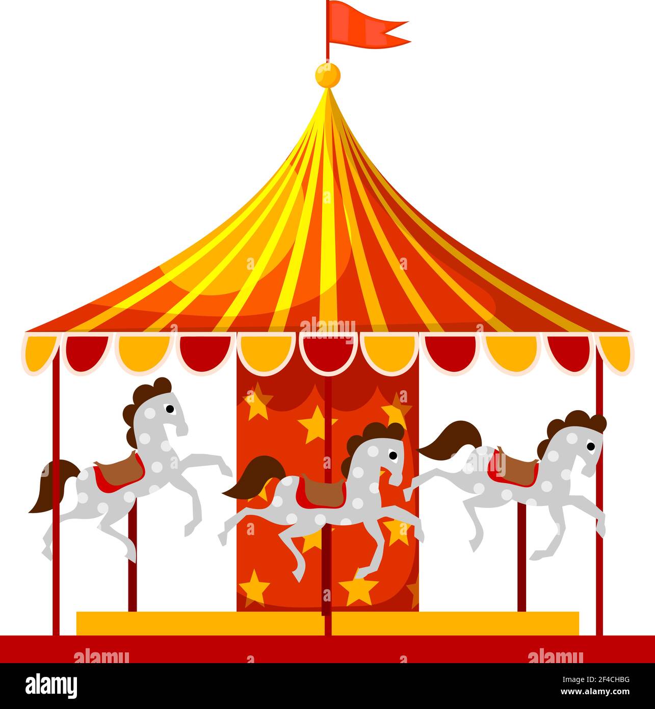 Stock Vector Cartoon pour les enfants et le rsquo avec ses chevaux. Les enfants jouant un carrousel traditionnel s'isolent sur un fond blanc. Illustration de Vecteur