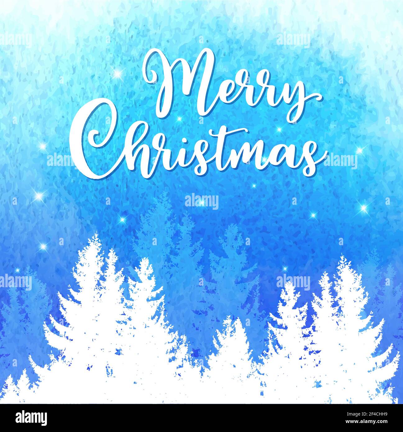 Arrière-plan vectoriel de Noël aquarelle avec paysage enneigé d'hiver. Carte de vœux du nouvel an avec sapin. Illustration de Vecteur