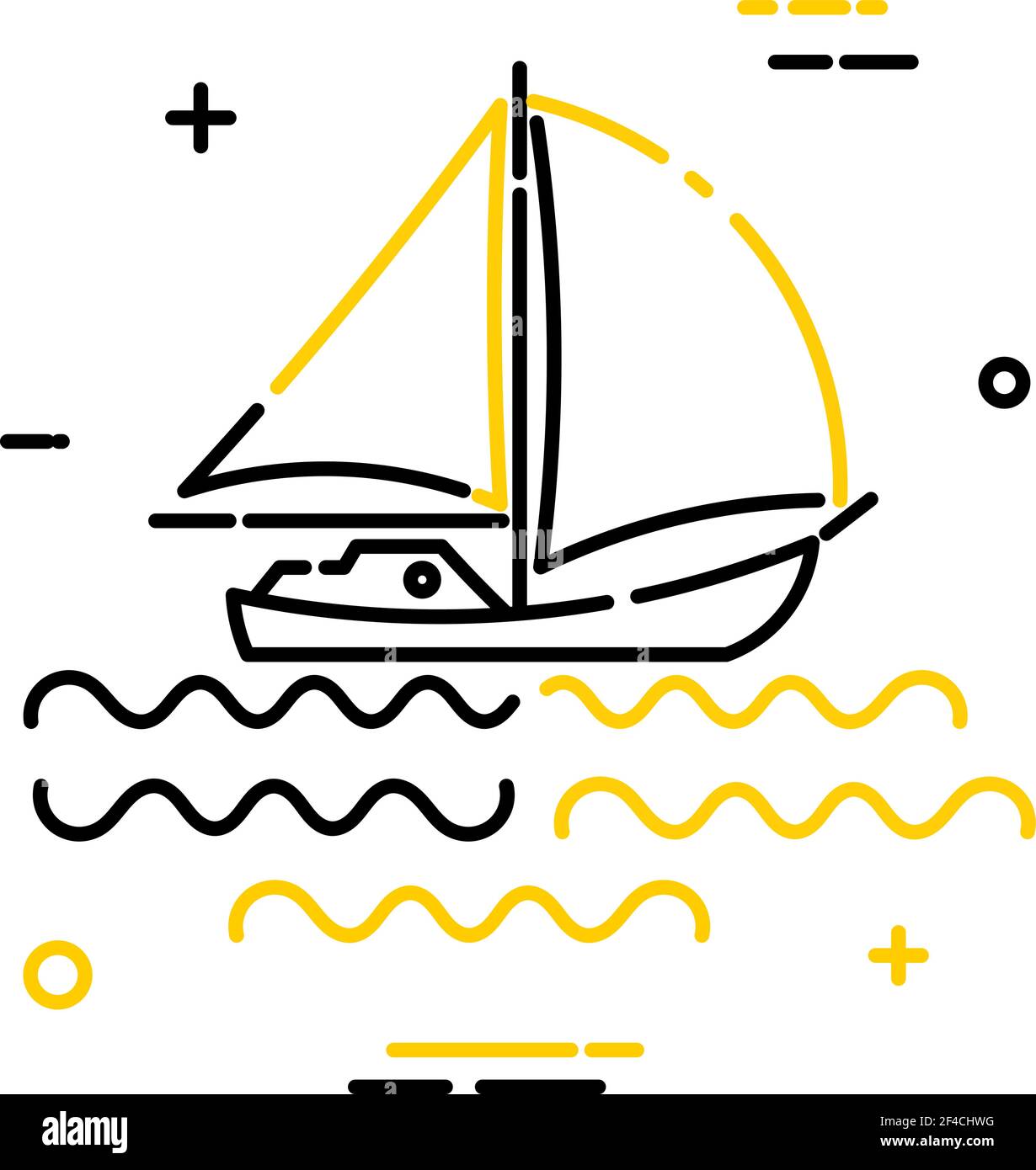 Icône de yacht simple linéaire plat sur fond blanc. Illustration vectorielle. Le signe des sports nautiques et des loisirs Illustration de Vecteur