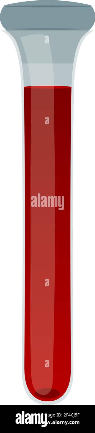 Illustration vectorielle d'un tube de sang médical en verre. Test sanguin. Style de dessin animé. Tubes à essai avec du sang sur fond blanc, objet isolé. Recherche médicale Illustration de Vecteur