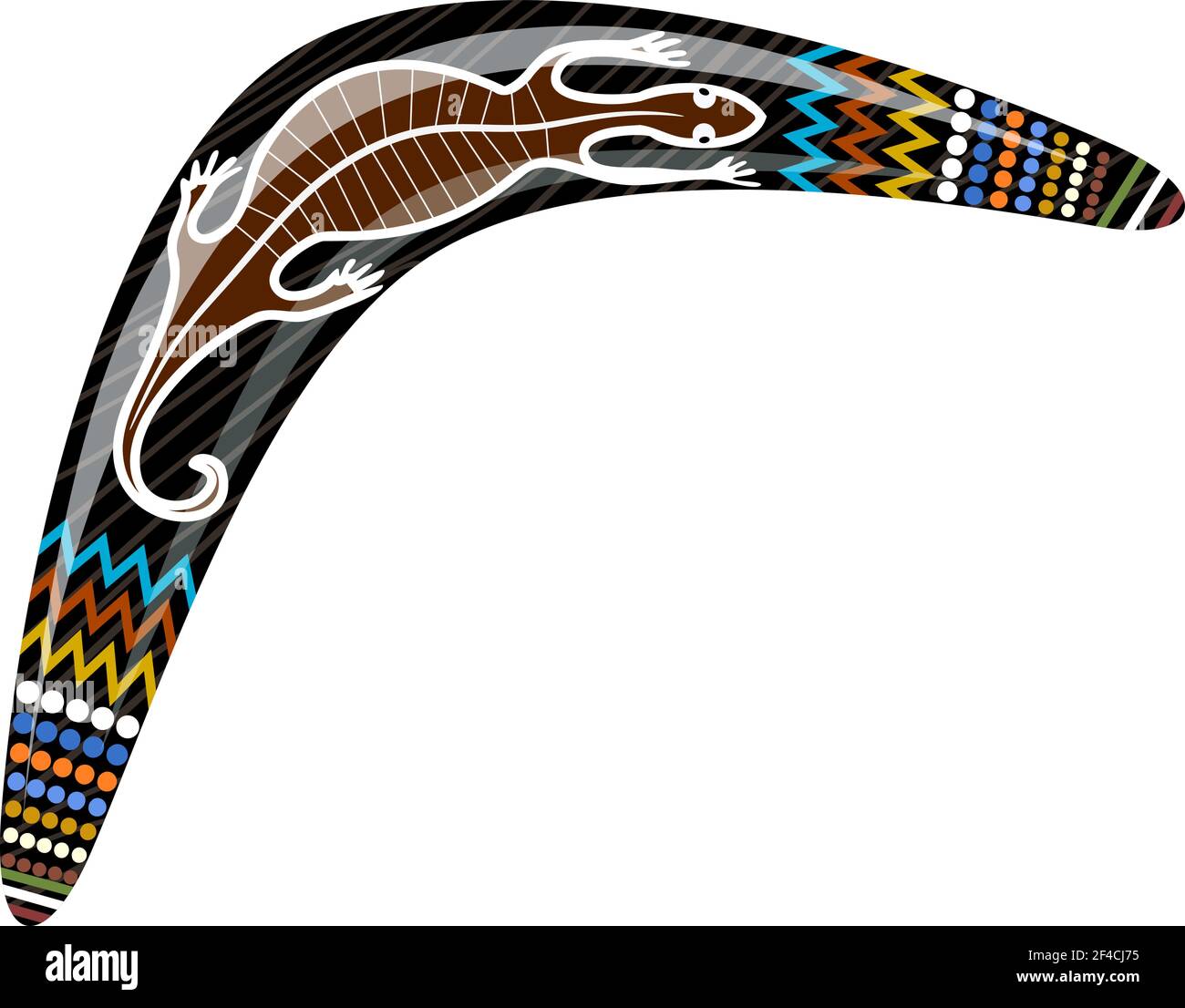 Boomerang en bois australien. Dessin animé boomerang avec un lézard sur fond blanc. Illustration vectorielle de la couleur boomerang Tribal lizard. Vecteur de brut Illustration de Vecteur
