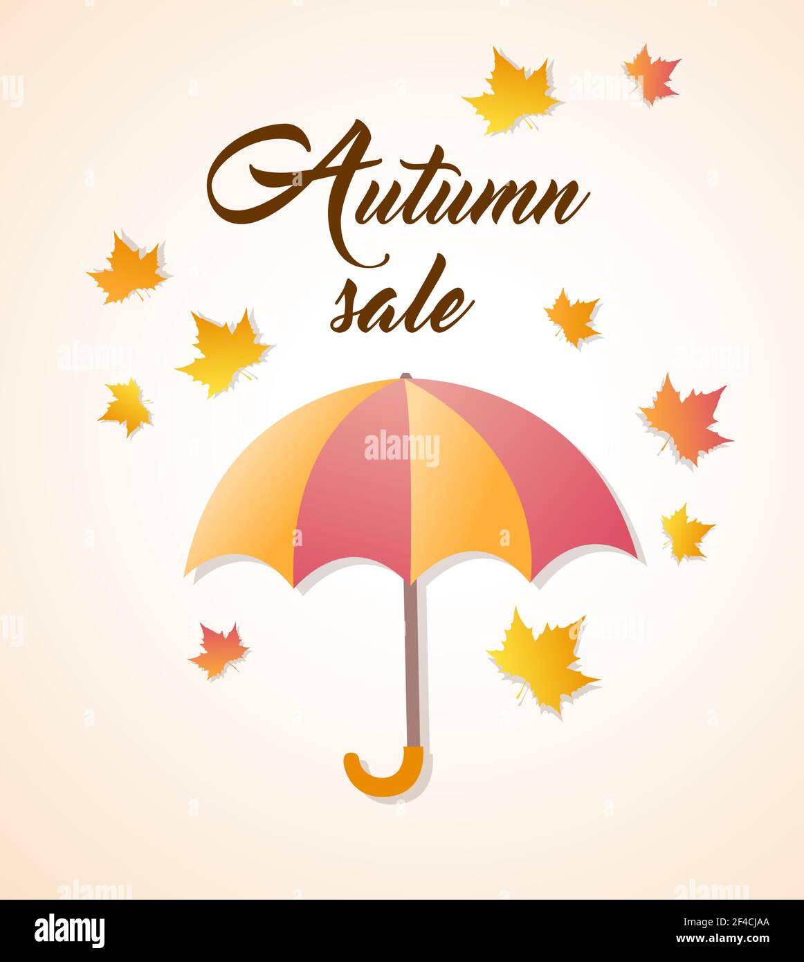 Arrière-plan vectoriel d'automne avec parapluie et feuilles d'érable orange tombant. Design pour les soldes d'automne saisonniers Illustration de Vecteur