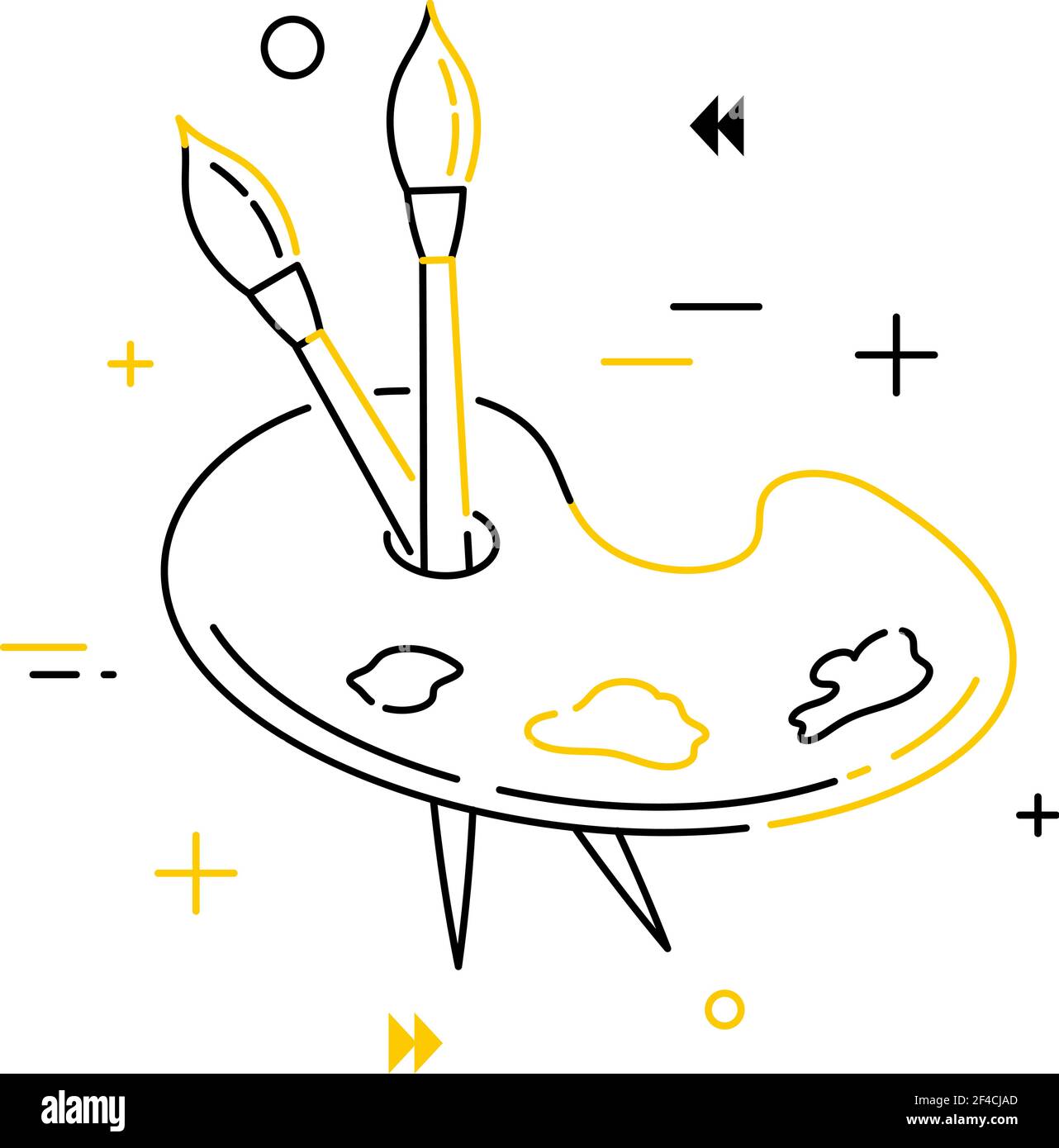 Palette abstraite de l'artiste avec des pinceaux et des peintures. Style linéaire. Icône en forme de ligne de l'artiste et de l'apprentissage à dessiner. Illustration vectorielle Illustration de Vecteur
