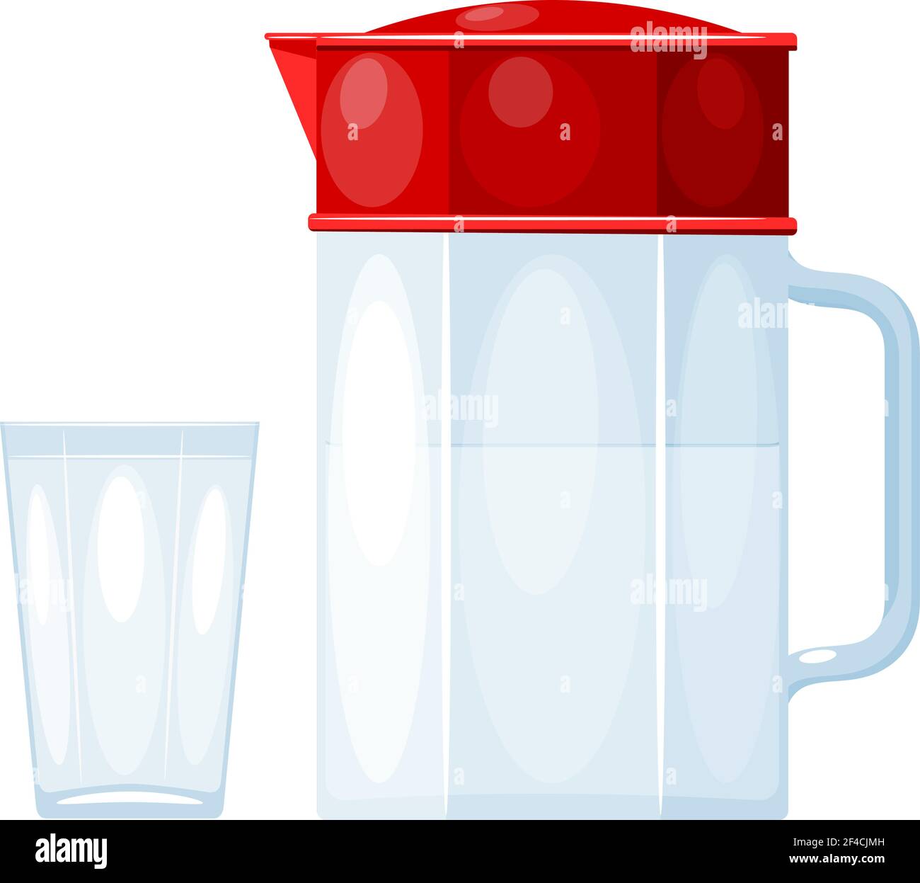 Carafe moderne en verre avec capuchon rouge et verre sur fond blanc. Illustration du vecteur de stock Illustration de Vecteur