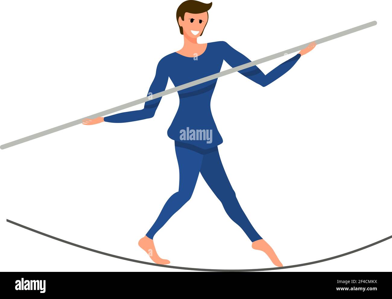Artiste de cirque sur une corde bien tendue avec un poteau dans ses mains. Garçon est un équilibreur sous le dôme de cirque. Illustration vectorielle Illustration de Vecteur