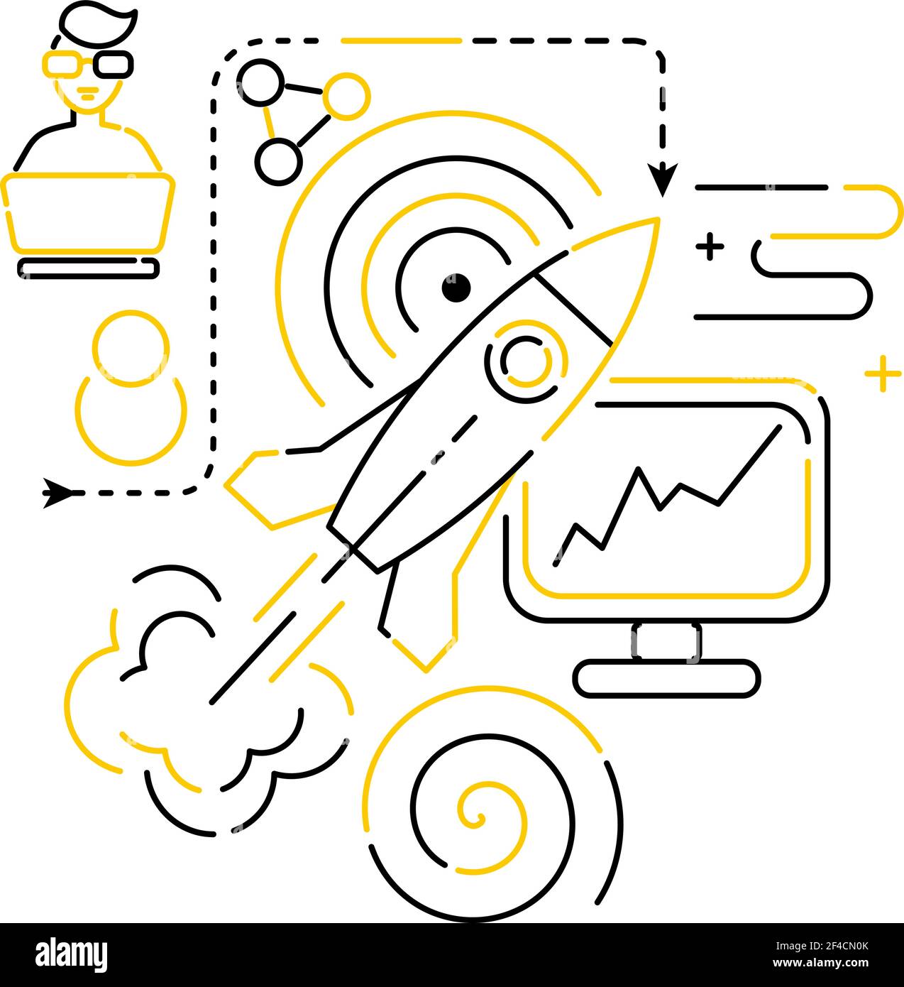 Style plat. Design artistique. Ensemble d'icônes de démarrage linéaire, réussite commerciale, communication. Illustration vectorielle Illustration de Vecteur