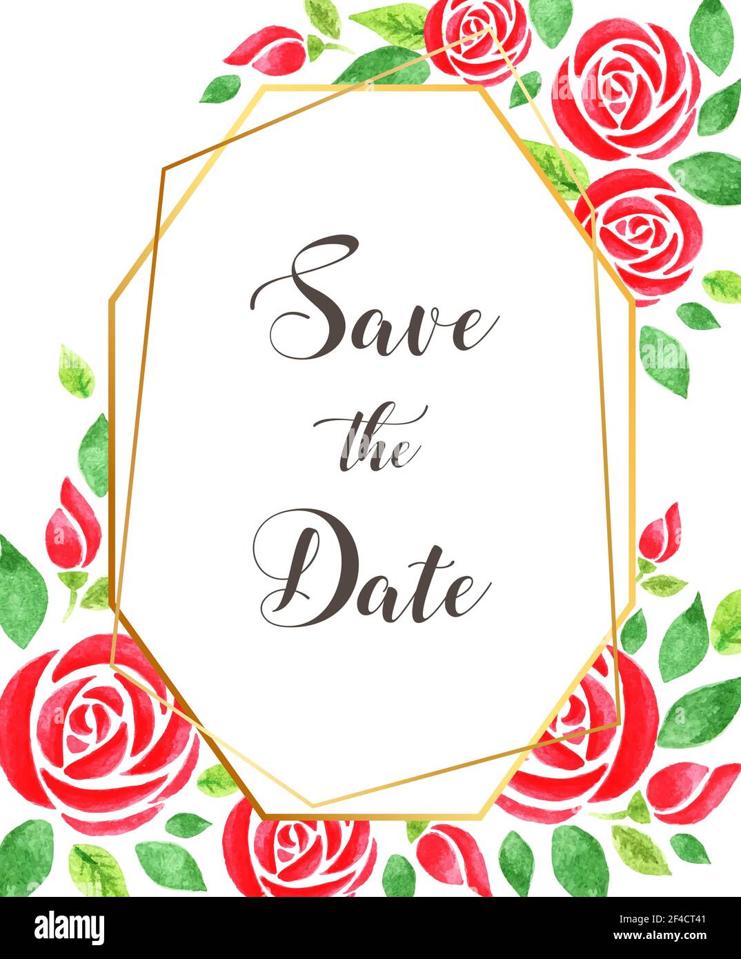 Aquarelle roses rouges fleurs et feuilles vertes sur fond blanc. Illustration vectorielle. Illustration de Vecteur