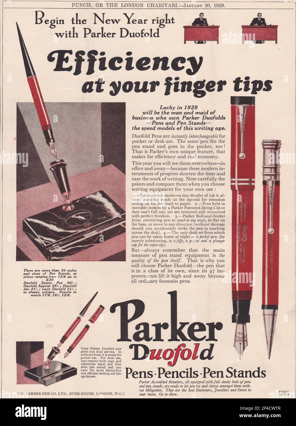 Publicité vintage pour Parker Duofold Banque D'Images
