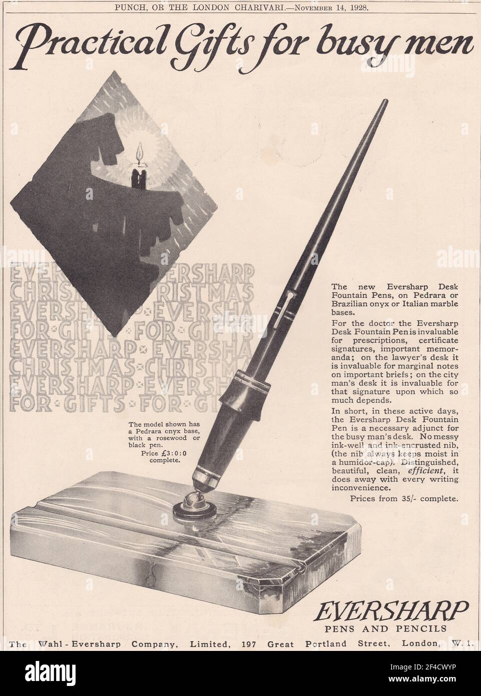 Publicité vintage pour les stylos EverSharp Desk Fountain par EverSharp Pen Et crayons de la société Wahl-EverSharp Banque D'Images