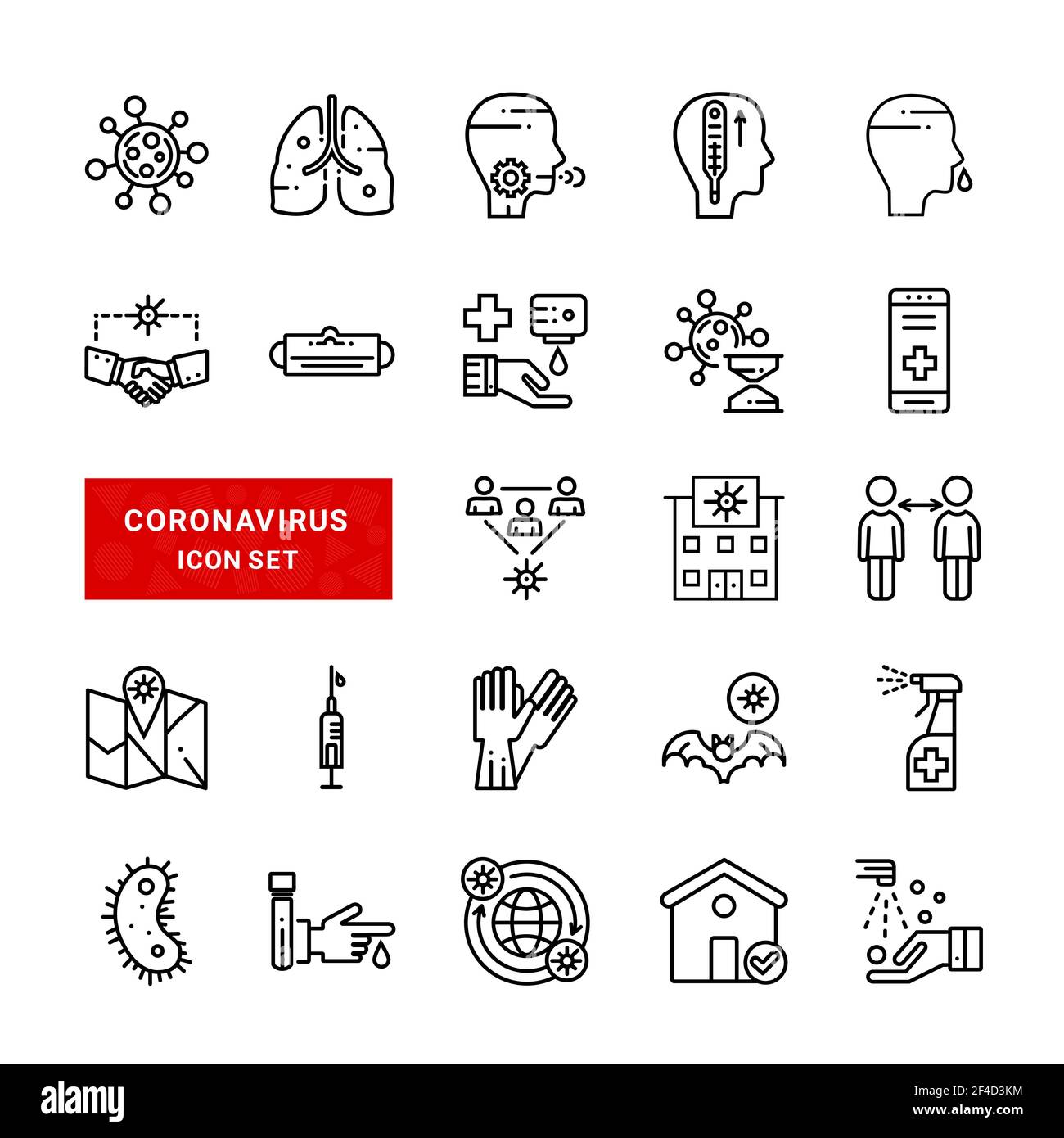 Ensemble de protection contre les coronavirus. Coronavirus 2019-nCoV. Concept de santé et de médecine. Icônes Web en style de ligne Illustration de Vecteur